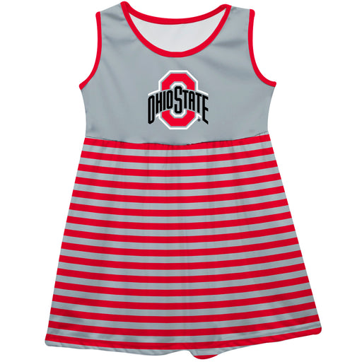 Ohio State Buckeyes Vive La Fete Girls Game Day Sleeveless Tank Dress Solid Gray And Red Logo Stripes on Skirt V1