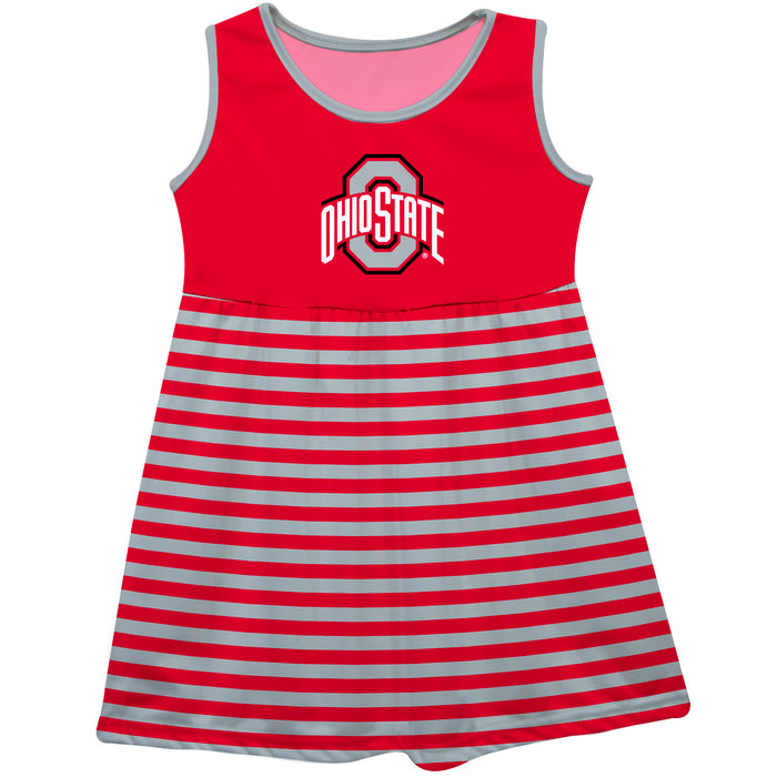 Ohio State Buckeyes Vive La Fete Girls Game Day Sleeveless Tank Dress Solid Red And Gray Logo Stripes on Skirt V2