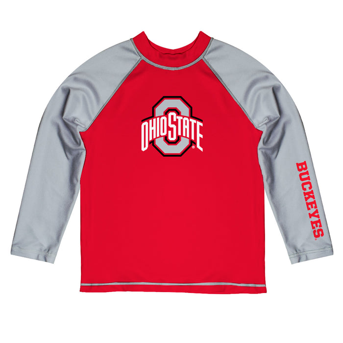 Ohio State Buckeyes Vive La Fete Logo Red And Gray Long Sleeve Raglan Rashguard