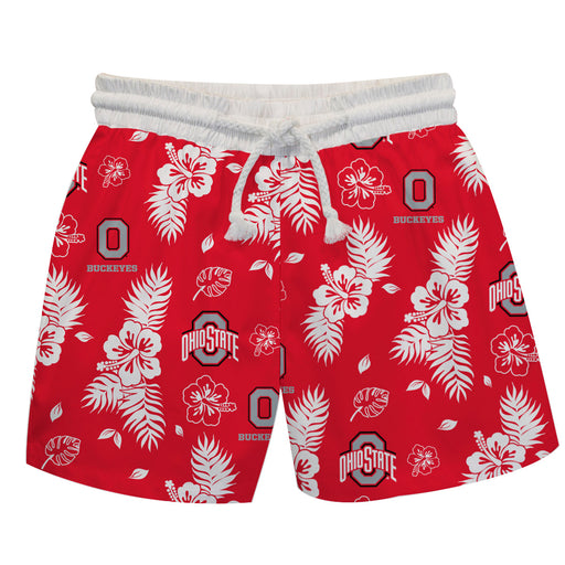 Ohio State Buckeyes Vive La Fete Red And Gray Hawaiian Desing Swimtrunks