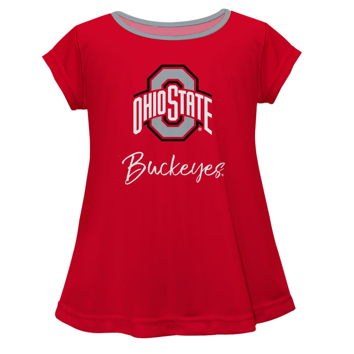 Ohio State Buckeyes La Fete Girls Game Day Short Sleeve Red Top with School Logo and Name