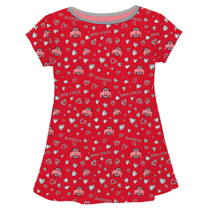 Ohio State Buckeyes La Fete Girls Game Day Red Short Sleeve Top with All Over Little Hearts Print