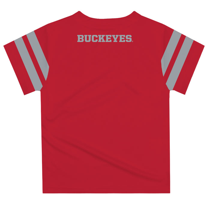 Ohio State Buckeyes Vive La Fete Boys Game Day Red Short Sleeve Tee with Stripes on Sleeves