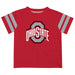 Ohio State Buckeyes Vive La Fete Boys Game Day Red Short Sleeve Tee with Stripes on Sleeves