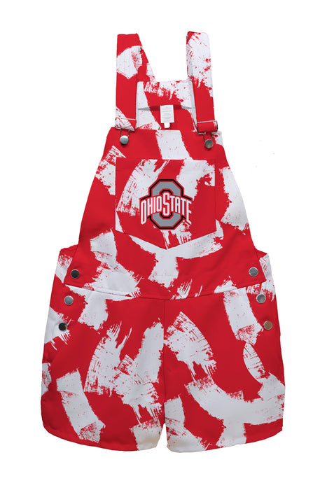 Ohio State Buckeyes Vive La Fete Red And White Paint Brush Desing Logo Womens Overall Short Team Bibs