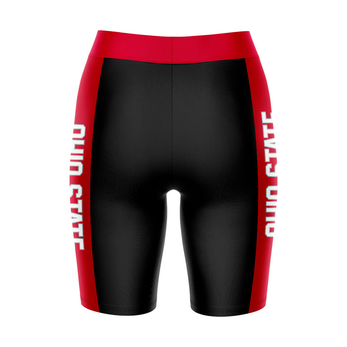 Ohio State Buckeyes Vive La Fete Game Day Logo on Waistband and Red Stripes Black Women Bike Short