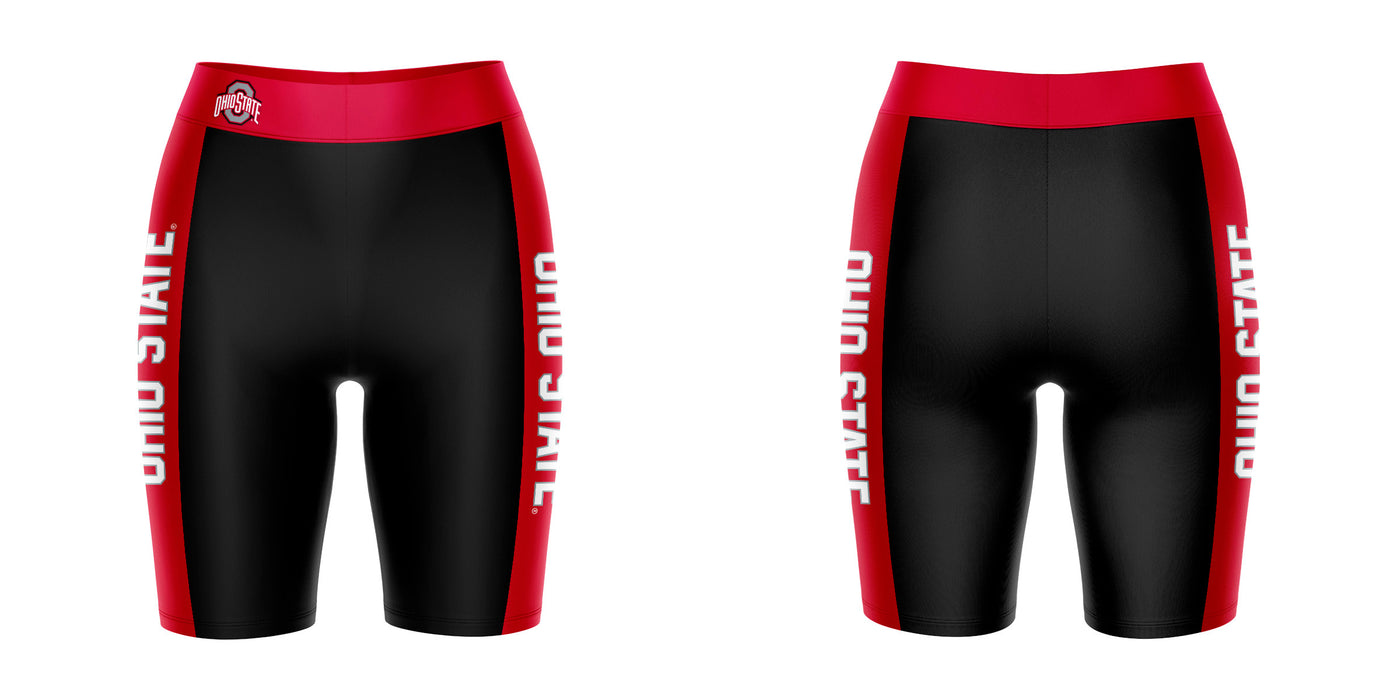 Ohio State Buckeyes Vive La Fete Game Day Logo on Waistband and Red Stripes Black Women Bike Short