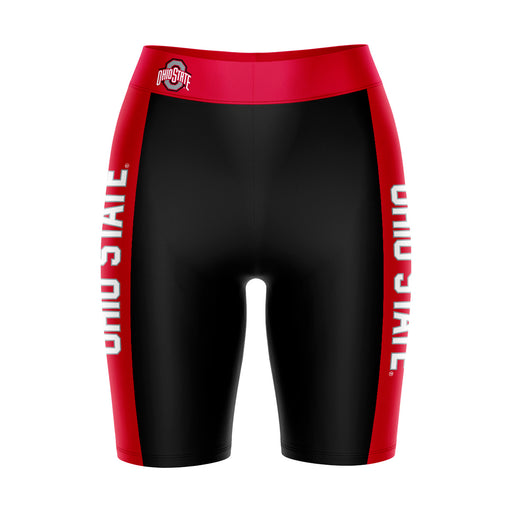 Ohio State Buckeyes Vive La Fete Game Day Logo on Waistband and Red Stripes Black Women Bike Short