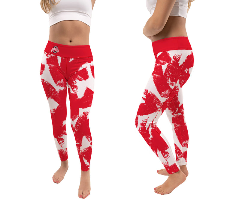 Ohio State Buckeyes Vive La Fete Paint Brush Logo on Waist Women Red Yoga Leggings