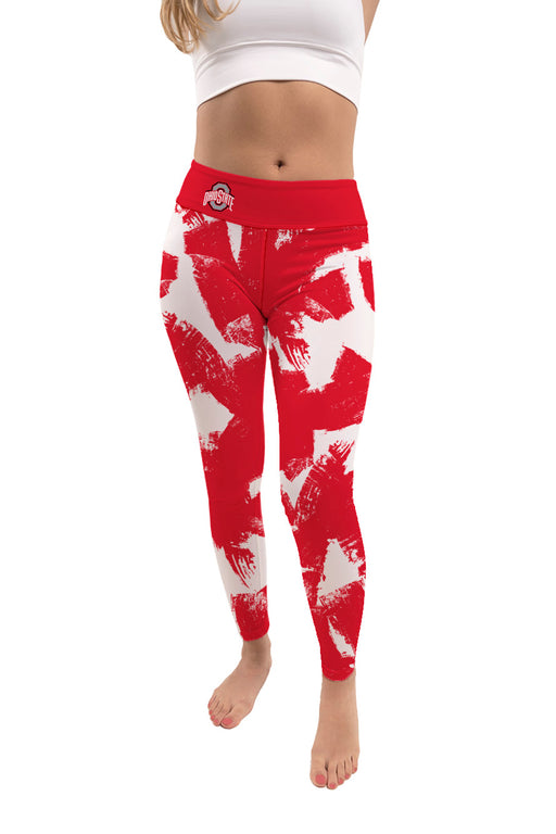 Ohio State Buckeyes Vive La Fete Paint Brush Logo on Waist Women Red Yoga Leggings