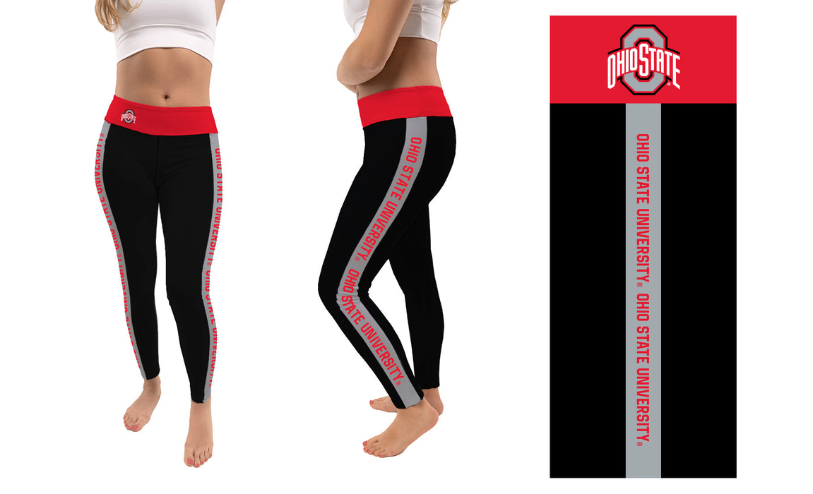 Ohio State Buckeyes La Fete Game Day Collegiate Black Stripes Women Gray Yoga Leggings 2 Waist Tights