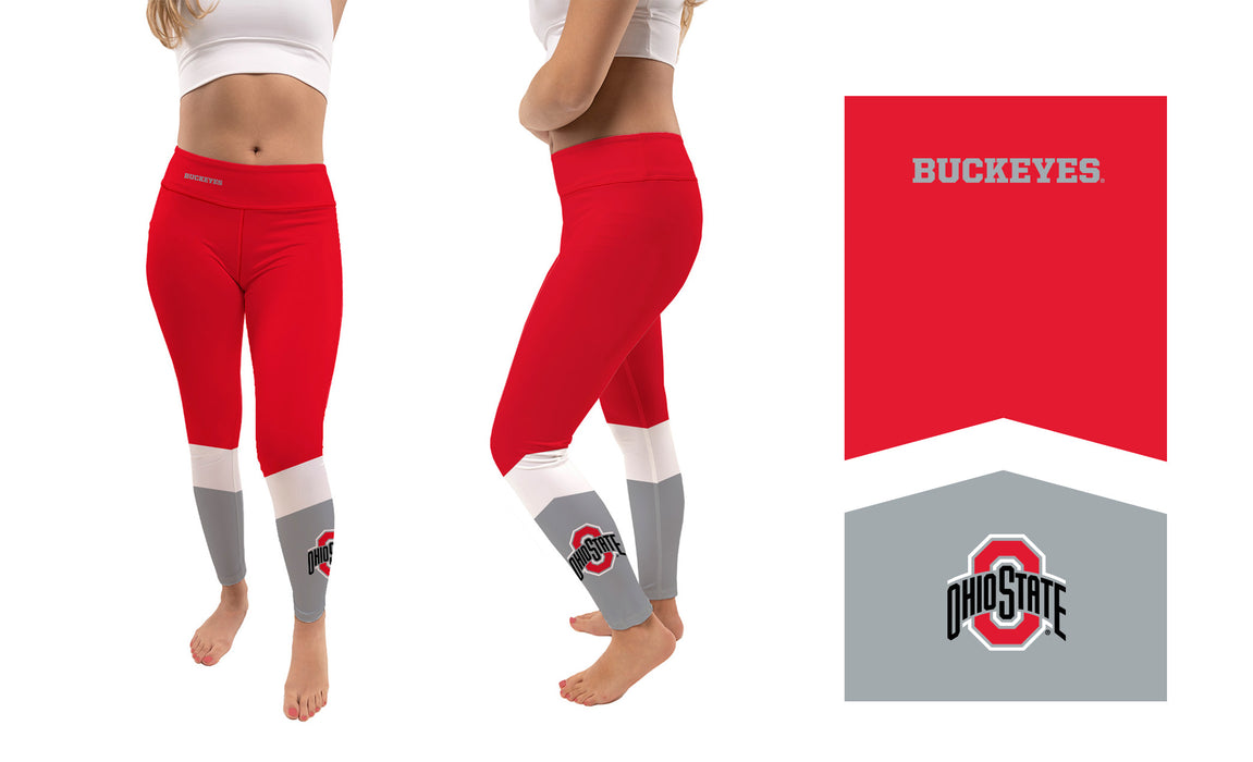 Ohio State Buckeyes Game Day  Logo at Stripe Women Black Yoga Leggings V1.