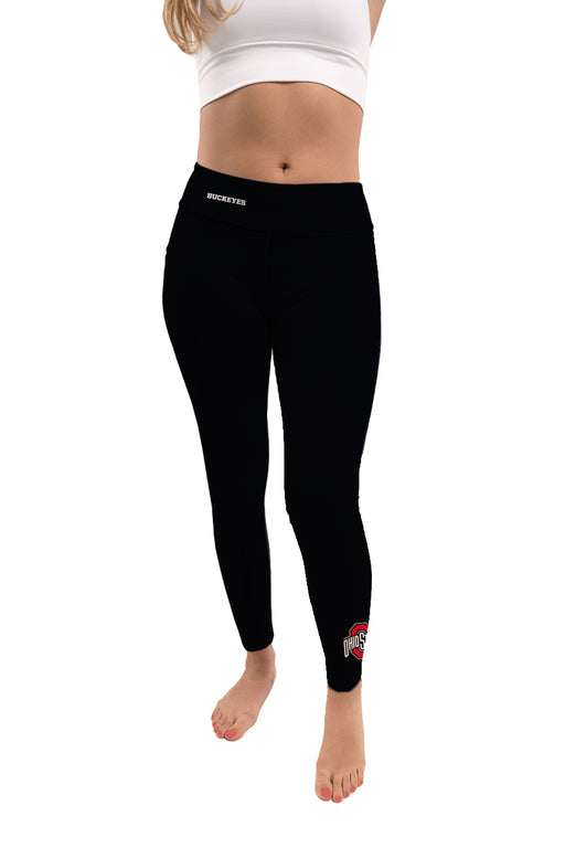Ohio State Buckeyes Vive La Fete Game Day Collegiate Logo at Ankle Women Black Yoga Leggings 3.5 Waist Tights