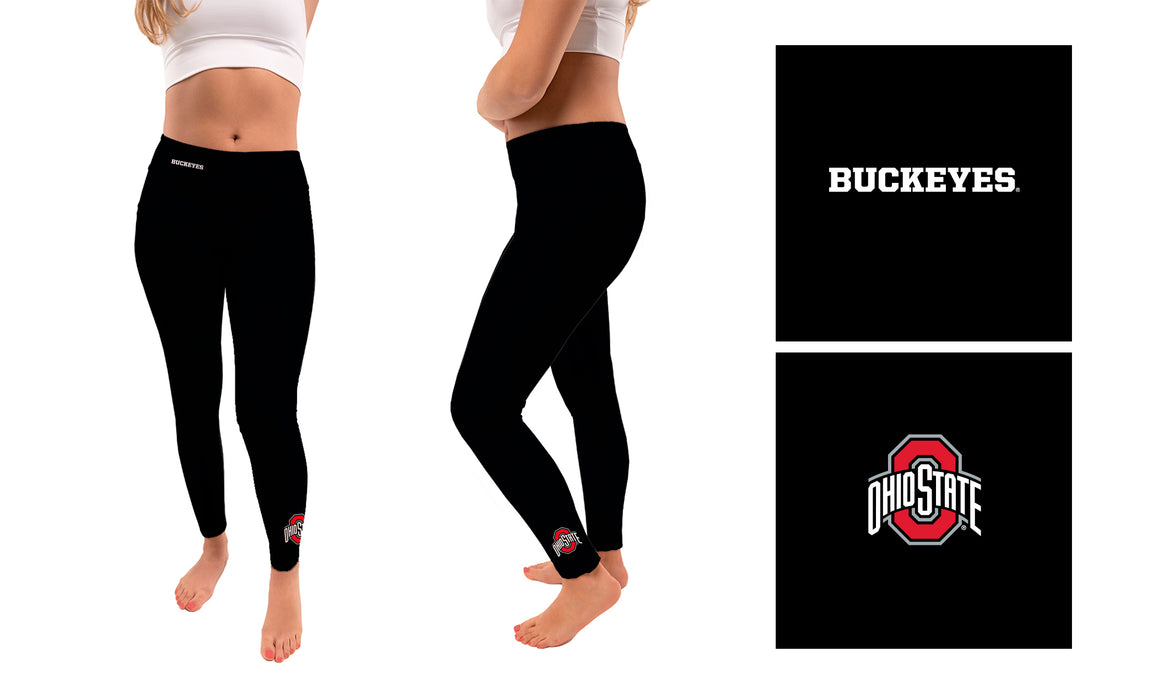 Ohio State Buckeyes Vive La Fete Game Day Collegiate Logo at Ankle Women Black Yoga Leggings 3.5 Waist Tights