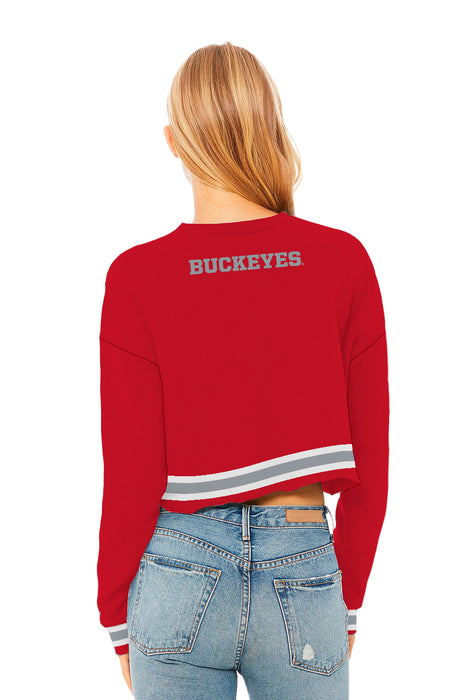 Ohio State Buckeyes Women Red Cropped Crew Neck With Color Block