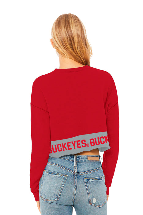 Ohio State Buckeyes Women Red Cropped Crew Neck With Color Block V2