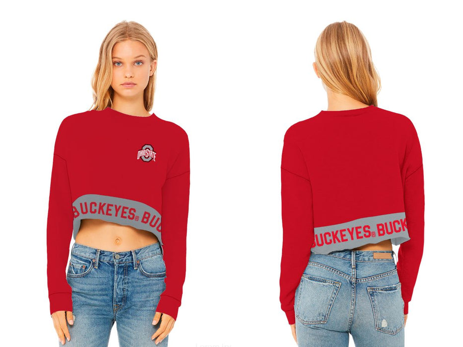 Ohio State Buckeyes Women Red Cropped Crew Neck With Color Block V2