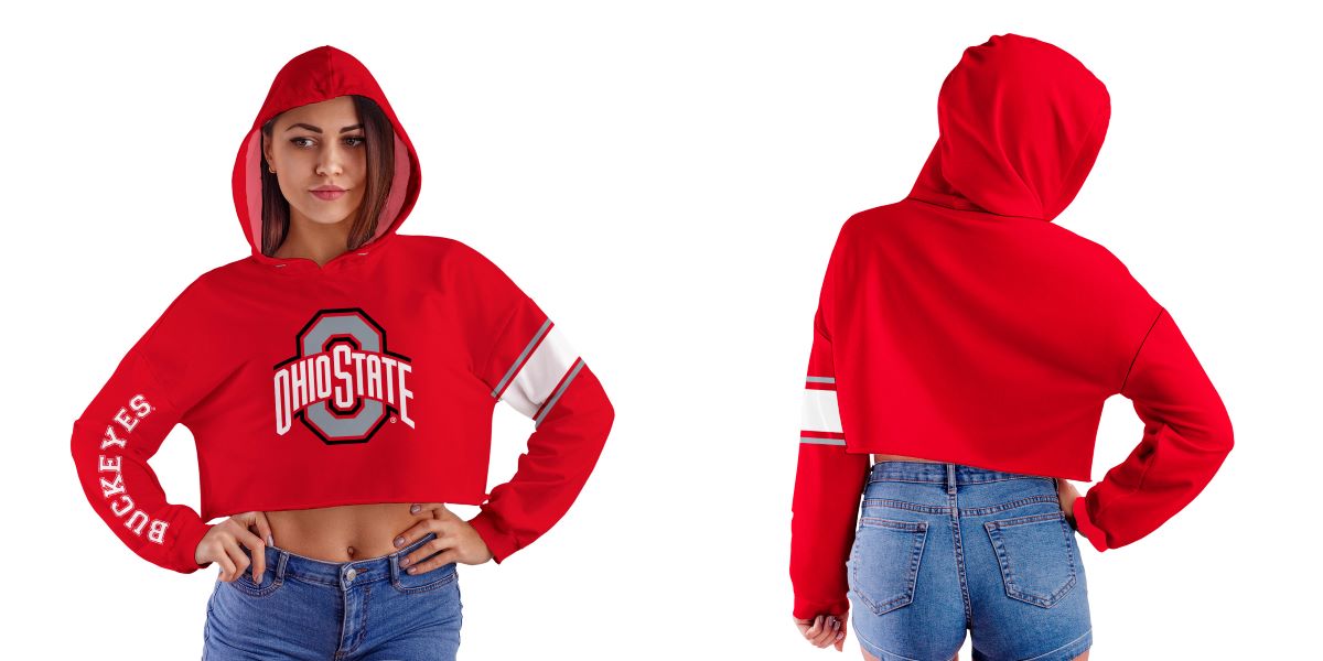 Ohio State Buckeyes Women Red Cropped Hoodie With Color Block Desing