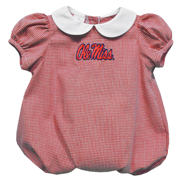 Ole Miss Rebels Embroidered Cardinal Red Girls Baby Bubble Short Sleeve