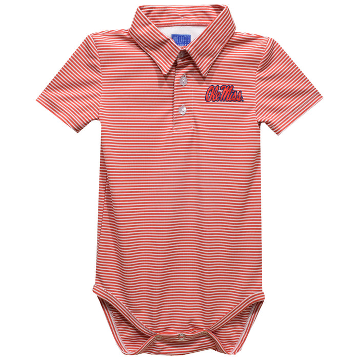 Ole Miss Rebels Embroidered Cardinal Red Stripe Knit Polo Bodysuit