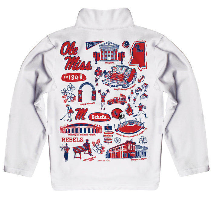 Ole Miss Rebels Hand Sketched Vive La Fete Impressions Artwork White Quarter Zip Pullover V1