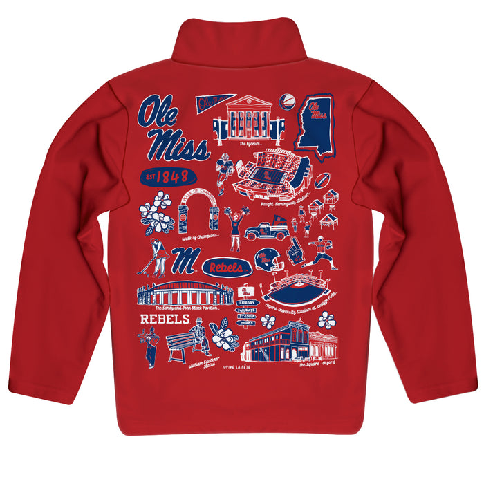 Ole Miss Rebels Hand Sketched Vive La Fete Impressions Artwork Red Boys Quarter Zip Pullover V1