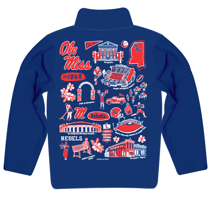 Ole Miss Rebels Hand Sketched Vive La Fete Impressions Artwork Blue Boys Quarter Zip Pullover V1