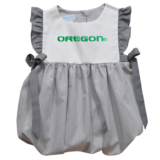 Oregon Ducks University Embroidered Gray Gingham Girls Bubble