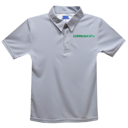 Oregon Duck Embroidered Gray Stripes Short Sleeve Polo Box Shirt