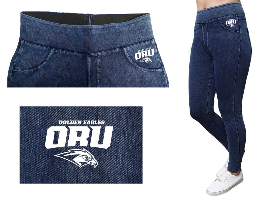 Oral Roberts University Golden Eagles Vive La Fete Game Day Collegiate Logo on Fake Pocket Women Navy Jeggings