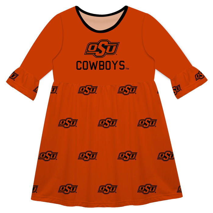 Oklahoma State Print Orange Amy Dress Three Quarter Sleeve