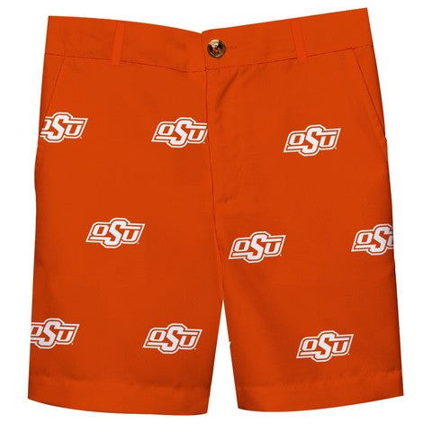 OSU Cowboys Vive La Fete Boys Game Day All Over Logo Orange Structured Shorts with Side Pockets