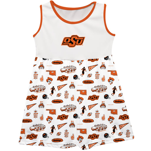 OSU Cowboys Sleeveless Tank Dress Girls White Repeat Print Hand Sketched Vive La Fete Impressions