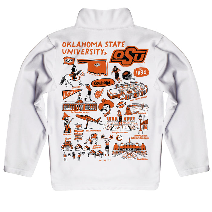 OSU Cowboys Hand Sketched Vive La Fete Impressions Artwork  White Quarter Zip Pullover V1