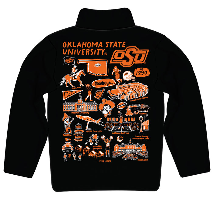 OSU Cowboys Hand Sketched Vive La Fete Impressions Artwork Black Boys Quarter Zip Pullover V1