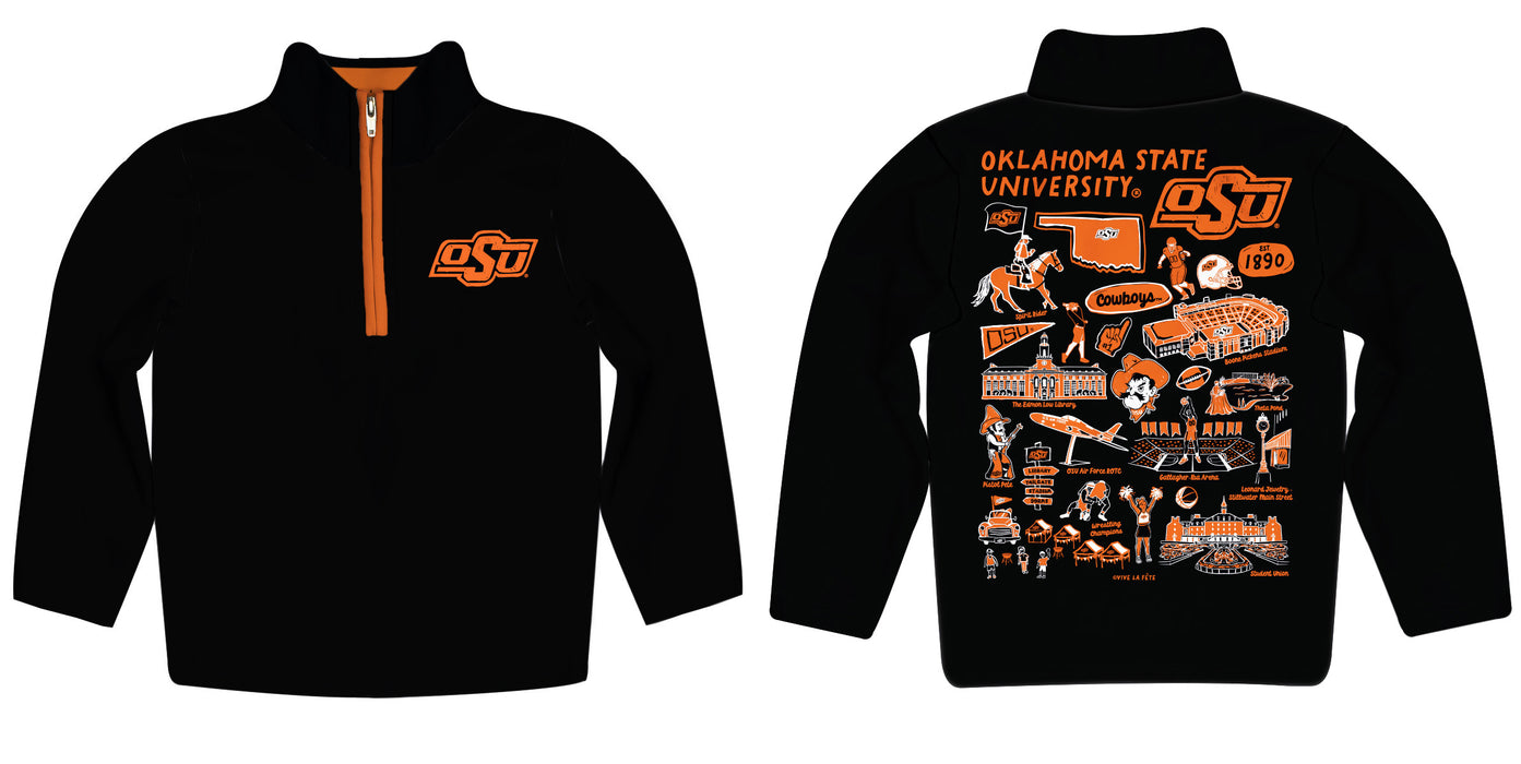 OSU Cowboys Hand Sketched Vive La Fete Impressions Artwork Black Boys Quarter Zip Pullover V1