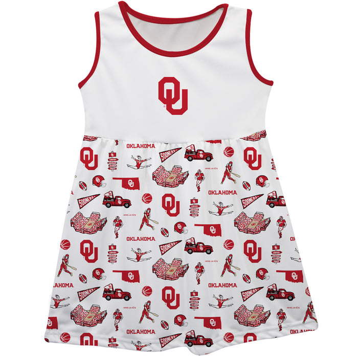 Oklahoma Sooners Sleeveless Tank Dress Girls White Repeat Print Hand Sketched Vive La Fete Impressions