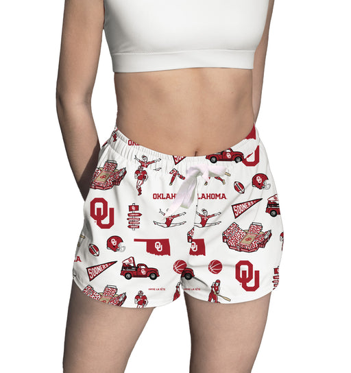 Oklahoma Sooners Repeat Print Hand Sketched Vive La Fete Impressions Artwork Womens White Lounge Shorts