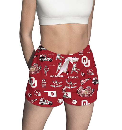 Oklahoma Sooners Repeat Print Hand Sketched Vive La Fete Impressions Artwork Womens Red Lounge Shorts