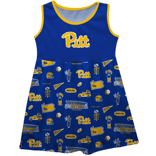 Pittsburgh Panthers UP Sleeveless Tank Dress Girls Blue Repeat Print Hand Sketched Vive La Fete Impressions