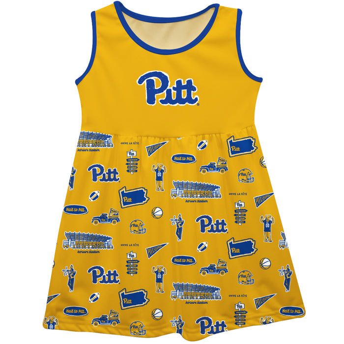 Pittsburgh Panthers UP Sleeveless Tank Dress Girls Gold Repeat Print Hand Sketched Vive La Fete Impressions