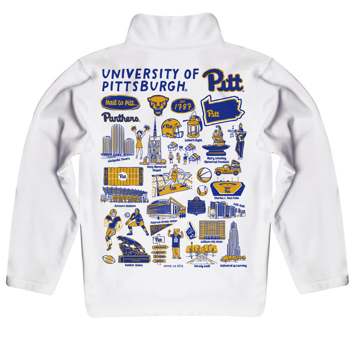 Pittsburgh Panthers UP Hand Sketched Vive La Fete Impressions Artwork White Boys Quarter Zip Pullover V1