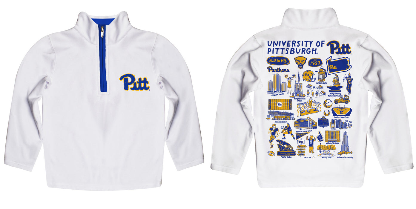 Pittsburgh Panthers UP Hand Sketched Vive La Fete Impressions Artwork White Boys Quarter Zip Pullover V1