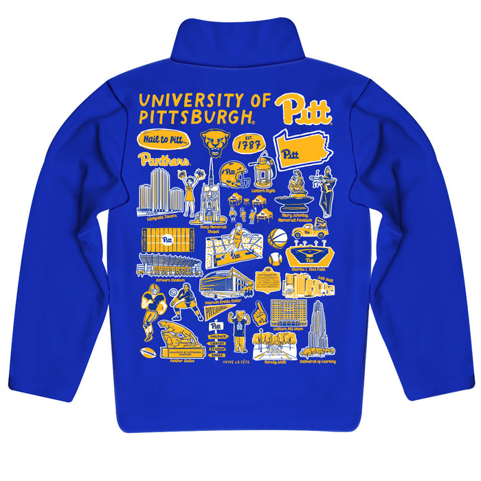 Pittsburgh Panthers UP Hand Sketched Vive La Fete Impressions Artwork Blue Boys Quarter Zip Pullover V1