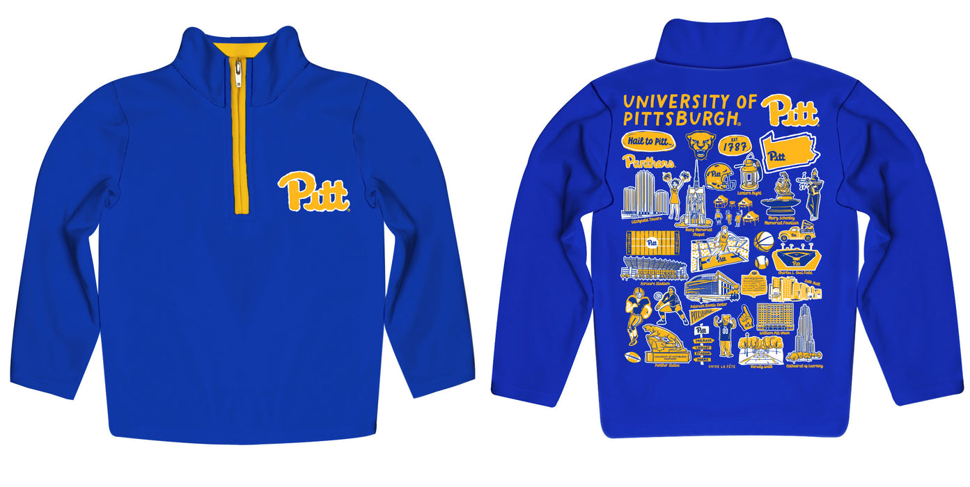 Pittsburgh Panthers UP Hand Sketched Vive La Fete Impressions Artwork Blue Boys Quarter Zip Pullover V1