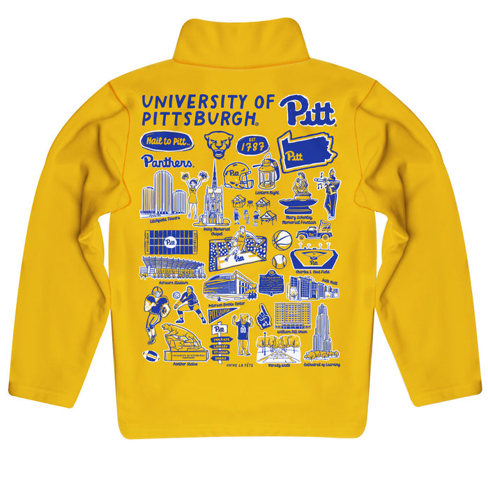 Pittsburgh Panthers UP Hand Sketched Vive La Fete Impressions Artwork Gold Boys Quarter Zip Pullover V1