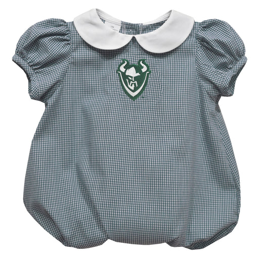 Portland State Vikings Embroidered Hunter Green Gingham Girls Baby Bubble Short Sleeve