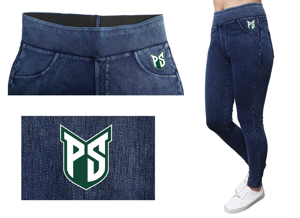 Portland State Vikings Vive La Fete Game Day Collegiate Logo on Fake Pocket Women Green Jeggings