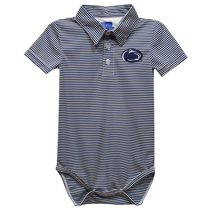 Penn State Nittany Lions Embroidered Navy Stripes Stripe Knit Boys Polo Bodysuit