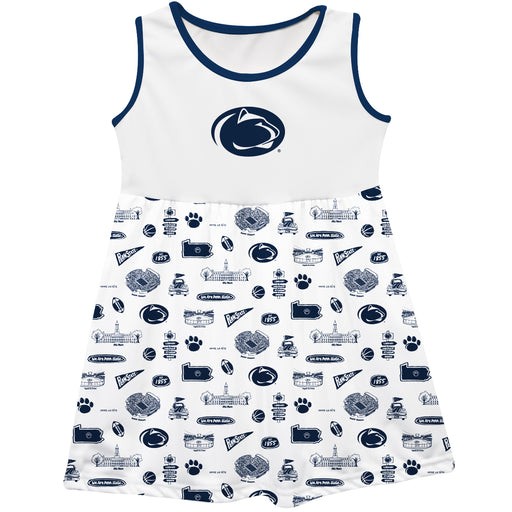 Penn State Nittany Lions Sleeveless Tank Dress Girls White Repeat Print Hand Sketched Vive La Fete Impressions